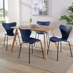 Home Source Kitchen Dining Table Set, 4 Blue Moulded Chairs, 120cm Table