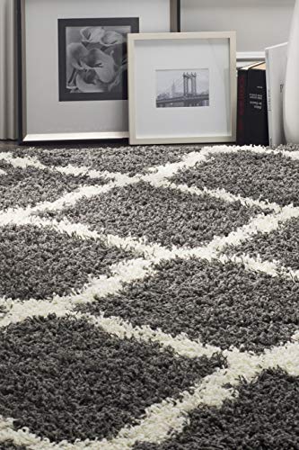 Safavieh Shaggy Indoor Woven Rectangle Area Rug, Dallas Shag Collection, SGD257, in Dark Grey / Ivory, 122 X 183 cm for Living Room, Bedroom or Any Indoor Space