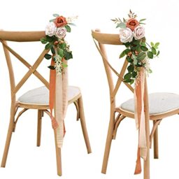 Lookein Pew Flowers for Wedding Ceremony Chair Decorations Set of 8 Aisle Decorations Bench Decoration Wedding Aisle Chair Decoration, Rustic Terracotta