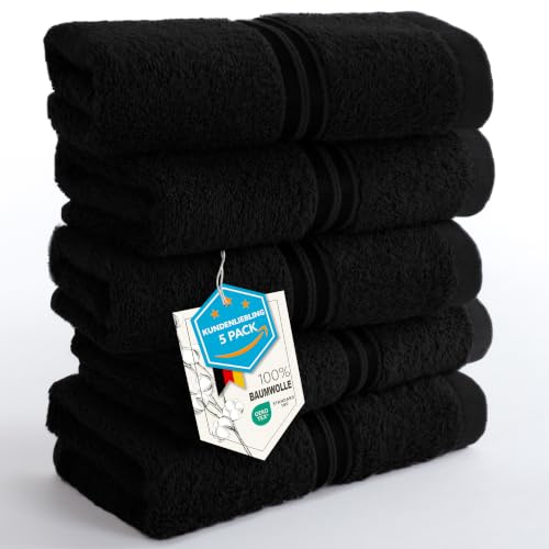 Hammetex Guest Towels Set of 5, 30 x 50 cm, 100% Cotton Terry - OEKO-TEX certified, soft and absorbent, sponge, with buckle, for bathroom, guest toilet & kitchen
