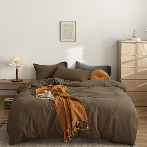 CLOTHKNOW Chestnut Brown Queen Comforter Set Mocha Coffee Bedding Comforter Sets Soft Dark Brown Queen Comforter with 2 x Pillow Cases