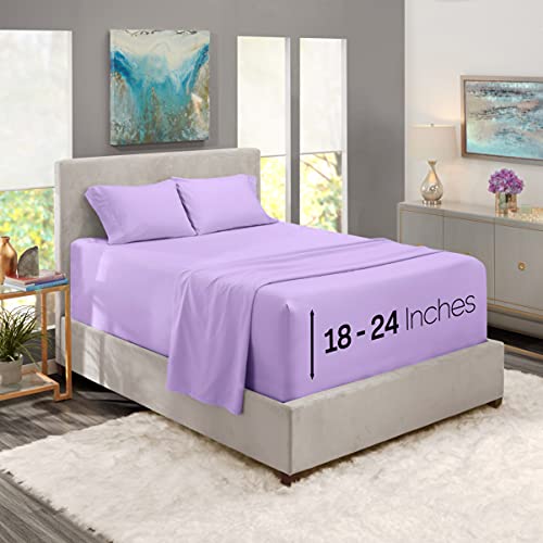 Nestl Extra Deep Pocket Sheets - Fits Mattress 18-24 Inches Deep, Extra Deep Pocket Queen Sheets Sets, 4 Piece Queen Size Sheets, Queen Sheets Deep Pocket, Lavender Queen