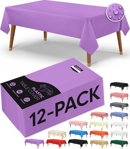 Utopia Kitchen Plastic Table Cloth Disposable (12 Pack - 54x108 Inch) Lavender Rectangle Tablecloth Waterproof Stain Resistant Party Table Cover