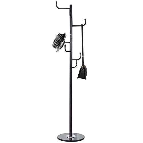 BAKAJI Coat Hook Design Floor Lamp Metal with 6 Hooks for Clothes and Marble Base Size 38 x 38 x 176 cm (Black)