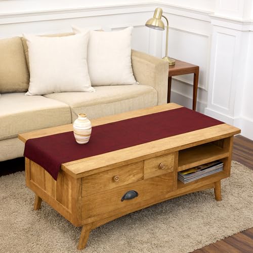 Solino Home 100% Linen Dining Table Runner Red Woven, Athena 14 x 48 in - for coffee, dresser, decor, red garnet, indoor outdoor, gift, OEKO-TEX Certified - Fall, Halloween, Thanksgiving, Christmas