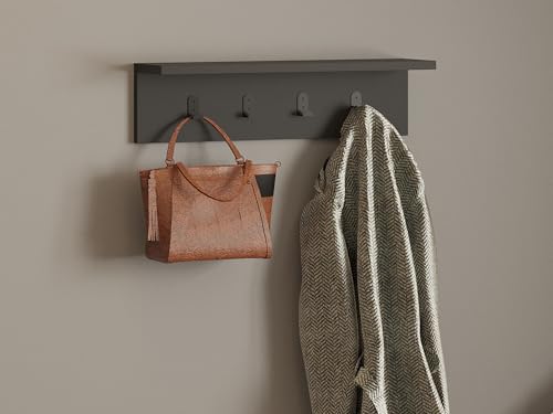 Scandinavian Wall Shelf, Anthracite, 60 x 14.5 x 16.3 cm, 100% Melamine Coated Particle Board, 18 mm Thick, Stylish Multipurpose Hanging Rack for Extra Storage