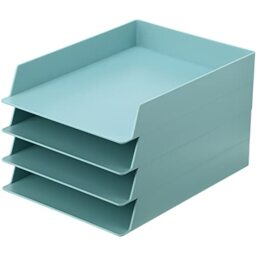 Tatuo 4 Pack A4 12.8 x 9.45 x 1.97 Inches Plastic Desk Organizer Stackable Letter Tray Paper Holder Organizer Storage Office Desk Accessories for Office Magazine File Documents Receipts, Blue Green