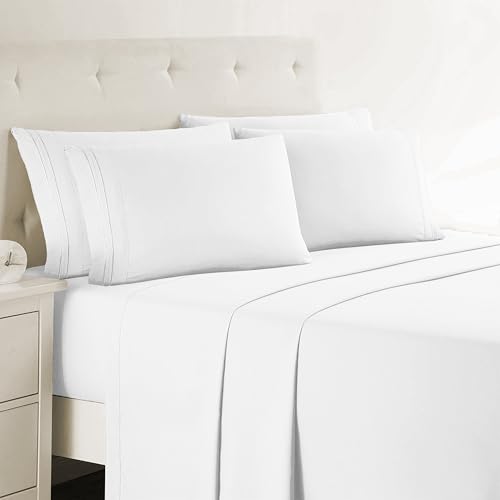 Clara Clark Twin XL Sheets 5 Piece Bed Sheets Set - Super Soft Bed Sheets and Pillowcases - Twin XL Sheets - White
