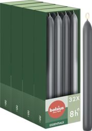 Bolsius Smooth Taper Candles - Anthracite - 23 cm - Pack of 32 - Decorative Candles - Palm Oil Free