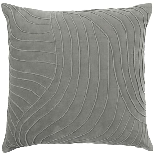 Voyage Maison Waterfall Feather Filled Cushion – Luxury Embroidered Velvet Textured Decorative Pillow (Steel - 50x50cm)