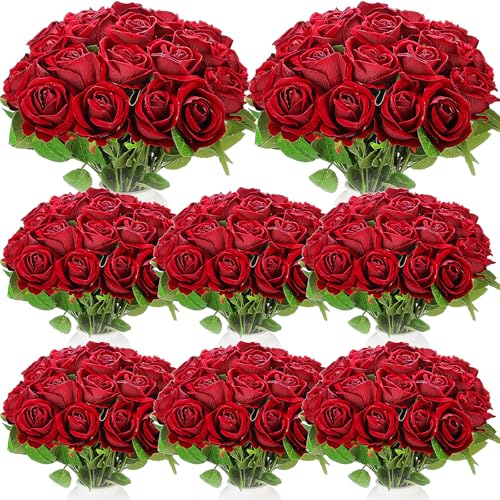 Hotop 80 Pcs Rose Artificial Flowers Bulk with Long Stem, Silk Roses Realistic Fake Flowers Bouquet for Wedding Table Centerpieces Bridal Shower Party Home Decorations(Burgundy)