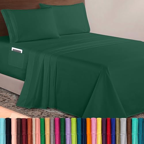 Elegant Comfort Luxurious 1500 Premium Hotel Quality Microfiber 4-Piece Sheet Set, 18-24 Inches Deep - Extra Deep Pocket Sheets - Ultra Soft 4PC Deep Pocket Sheets, King, Hunter Green