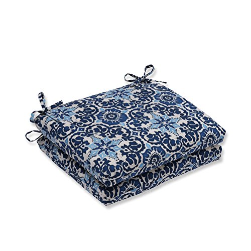 Pillow Perfect Square Corner Seat Cushions, Polyester, Blue, 2 Count (Pack of 1)