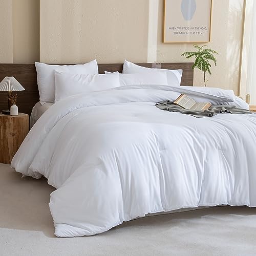 Paxrac White Oversized Queen Comforter Set 98x98In, 3 Pieces Comforter Set, Lightweight Solid Bedding Set, All Seasons Soft Fluffy Bed Set (1 Comforter & 2 Pillowcases)