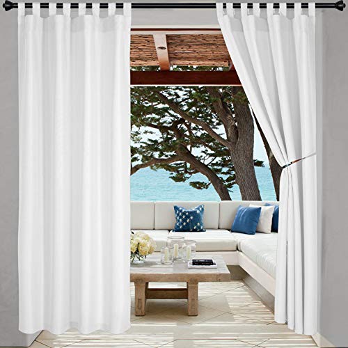 LORDTEX Indoor/Outdoor Curtains Waterproof Tab Top Patio Curtains - Sun Blocking Set of 2 Panels Thermal Insulated Curtain for Porch, Pergola, Cabana, Gazebo, 52 x 108 inch, White