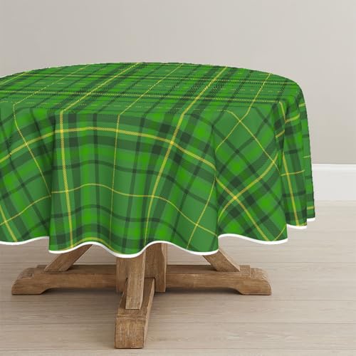 Horaldaily St. Patrick's Day Tablecloth 90??90 Inch Round, Green Buffalo Plaid Rural Style Washable Seasonal Table Cover for Party Picnic Dinner Decor