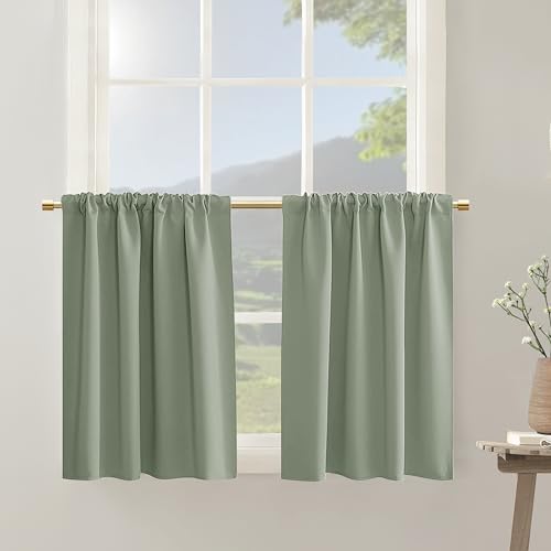 PANELSBURG Short Blackout Curtains Rod Pocket Window Curtains for Kitchen 24 Inch 2 Panels