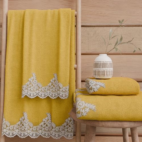 PETTI Artigiani Italiani - 100% Cotton Terry Bath Towels, 1+1 Towel Set, 2 Pieces 1 Face Towel and 1 Hand Towel, Yellow