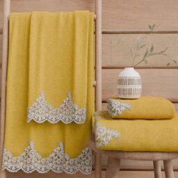 PETTI Artigiani Italiani - 100% Cotton Terry Bath Towels, 1+1 Towel Set, 2 Pieces 1 Face Towel and 1 Hand Towel, Yellow