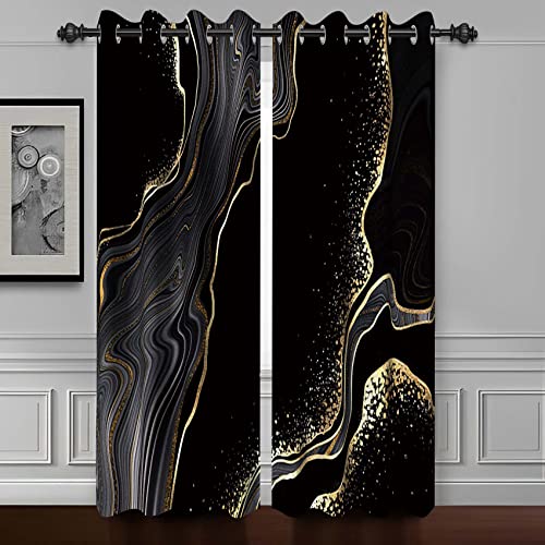 "Luxury Black Gold Marble Blackout Curtains 84 inches Long,2 Panel 42""Wx84""L - Room Darkening Window Curtains,Polyester Thermal Insulated Drapes,Grommet Window Drapes,for Bedroom Living Room Dining Room"