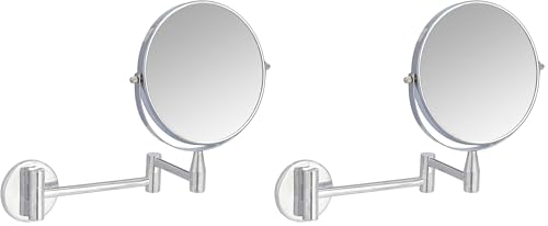 "Amazon Basics Wall Mount Dressing Table Mirror-1X/5X Magnification, Round, Chrome, 15.2"" L x 1.18"" W (Pack of 2)"