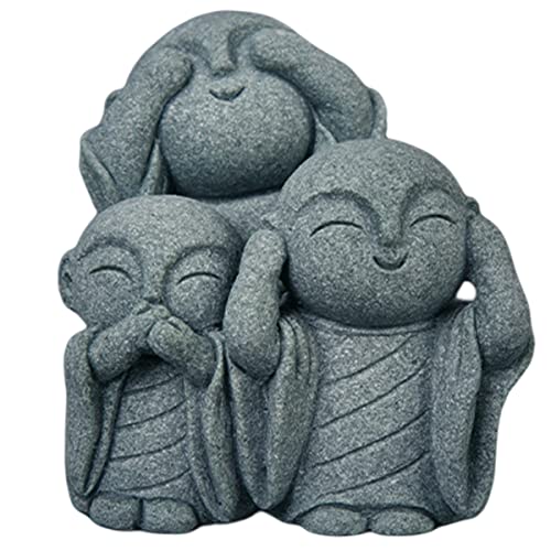 livelyfish Japanese Buddha Statue Bosatsu Feng Shui Praying Monk Statue Sandstone Happy/Smiling Miniature Figurine Ornament for Fish Tank Aquarium Home Garden Decoration, 13