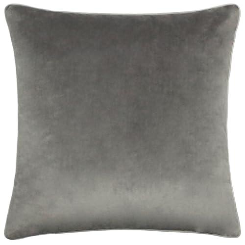 furn. Meridian Feather Filled Cushion – Luxury Contrast Piped Velvet Decorative Pillow (Charcoal/Dove - 45x45cm)