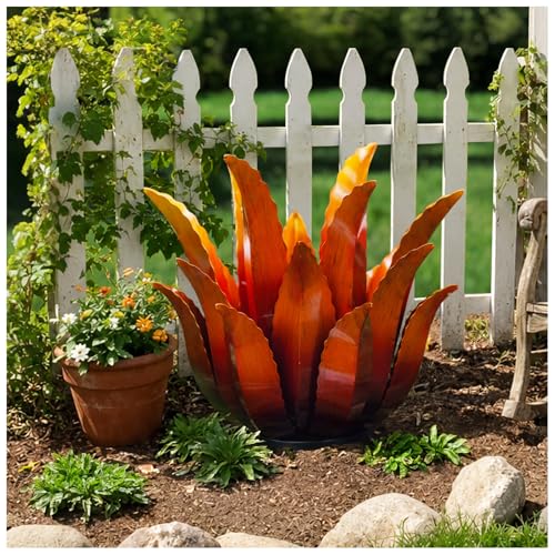 Cyan Oasis Large Metal Flame Agave Plant for Outdoor Patio Yard, Hand Painted Country Sculpture & Home Decor, DIY Tequila Plant Outdoor Decoration, Garden Lawn Ornament (19''W x 25.5''H)
