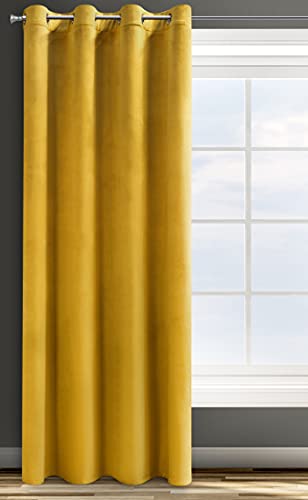 Eurofirany Design91 ROSA Soft Plain Opaque Velvet Curtain with Eyelets - 1 Unit, Fluffy Panel Drape Classic Glamour Elegant Living Room Bedroom, W55 x L98, Mustard