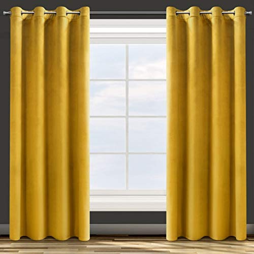 Eurofirany Design91 ROSA Soft Plain Opaque Velvet Curtain with Eyelets - 1 Unit, Fluffy Panel Drape Classic Glamour Elegant Living Room Bedroom, W55 x L98, Mustard