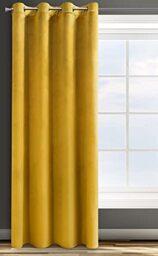 Eurofirany Design91 ROSA Soft Plain Opaque Velvet Curtain with Eyelets - 1 Unit, Fluffy Panel Drape Classic Glamour Elegant Living Room Bedroom, W55 x L98, Mustard