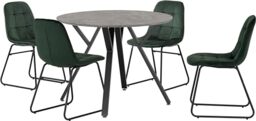 Seconique Athens Round Dining Table Set with 4 Lukas chairs,Concrete/Green