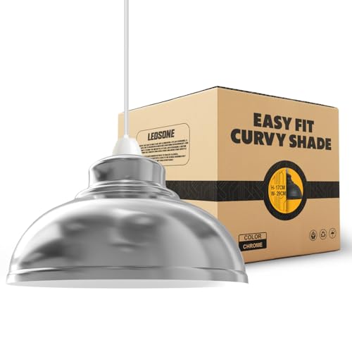LEDSone Ceiling Light Shade, Vintage Metal 29cm Curvy Shaped Lamp Shades Easy fit Ceiling Pendant Lightshade for Living Rooms bedrooms Living Room Kitchen Dining Room Cafe Restaurant (Chrome)
