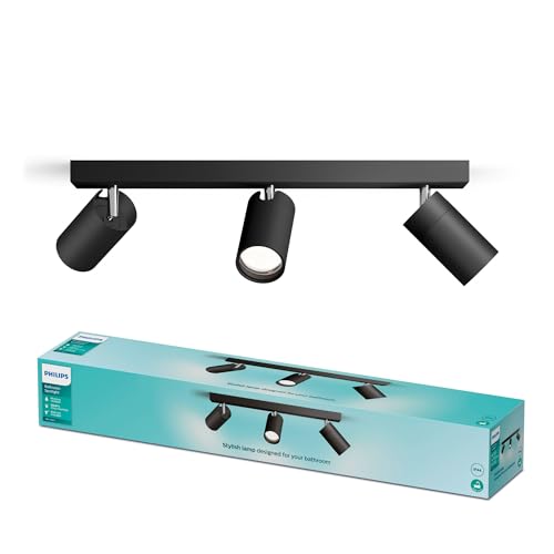 PHILIPS Idris 3-Head spot, GU10 lamp not Included, Black, IP44, Water-Resistant