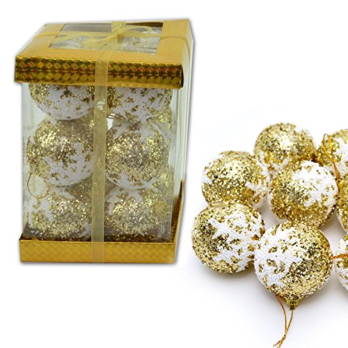 Quality 12 Gold Glitter Christmas Tree Decorations Baubles Soft Foam Xmas Home Decor