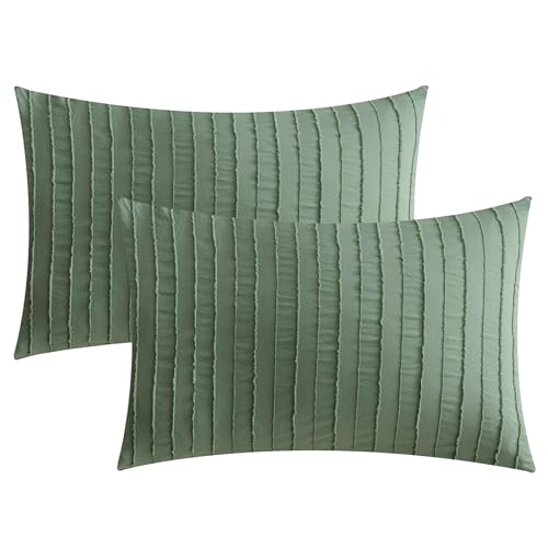 "JELLYMONI Green Striped Tufted Pillowcases King Size 20""x 40"" - Soft Comfort,Less Likely to Collect Hair,Oeko-Tex Certified,Tufted Striped Design,Envelope Closure,2 Pieces"