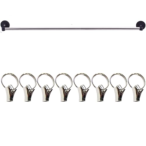 "YYST Type A 39"" Magnetic Curtain Rod for Metal Door,Magnetic Window Cafe Curtain Rod, French Door Curtain Rods Sash Rod W 8 Clips (Black-1)"