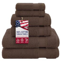 AmericanVeteranTowel 100% Cotton Turkish 6 Piece Towel Set, Luxury Towels Set of 6 for Bathroom Essentials, 2 Bath Towels 2 Hand Towels 2 Washcloths, Brown