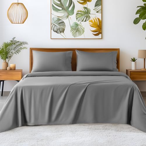 "SONORO KATE 100% Egyptian Cotton Sheets,1200 Series,King Size - Soft Breathable & Cooling LuxuryHotel Cotton,Sateen Weave for Soft Feel,Fits Upto 16"" Mattress,4PC,Grey"