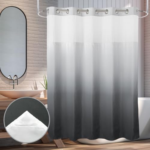 "Ecoehoe 71"" W x 74??? L Hook Free Fabric Shower Curtain with Polyester Snap-in Liner with Magnets???Hotel Quality Top See Through Gradient Grey"