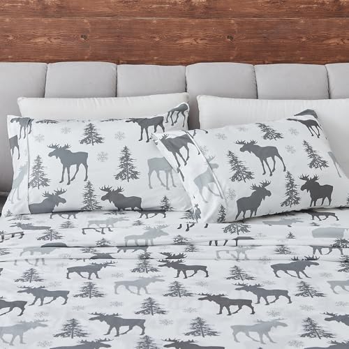 Great Bay Home Full Size Microfiber Sheet Set - 4-Piece Lodge Bed Sheets - Ultra-Soft and Smooth Brushed Microfiber Woodland Decor Bedding (Moose)
