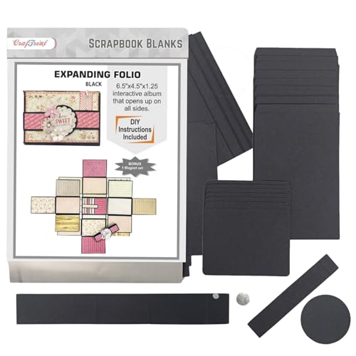 CrafTreat DIY Scrapbook Blank Precut Album Base Expanding Folio - Black - Interactive Mini Scrapbook Kit - Photo Album Scrapbook for Wedding, Anniversary, Travel, Couples Memory Book Gift