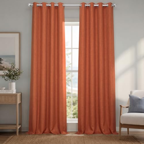HPD Half Price Drapes Grommet Linen Curtains 84 Inches Long Room Darkening Curtains for Bedroom & Living Room (1 Panel), 50W x 84L, Desert Orange