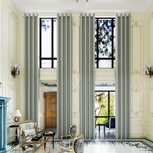 Grichril Extra Long Blackout Curtains - 2 Story High Living Room Drapes - Tall Curtains for High Ceiling or Long Window - 144 156 168 192 204 216 240 Inch 12ft-20ft Length(1 Panel,Grey, 100???x144???)
