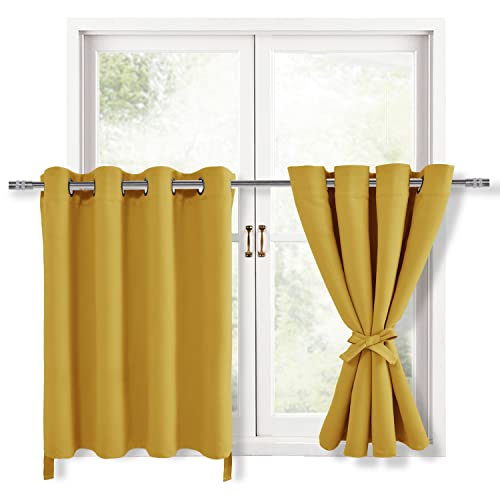 Hiasan RV Blackout Curtains for Bedroom, 52 x 36 Inches Long - Thermal Insulated & Light Blocking Window Curtains for Living Room, 2 Drape Panels Sewn with Tiebacks, Mustard Yellow