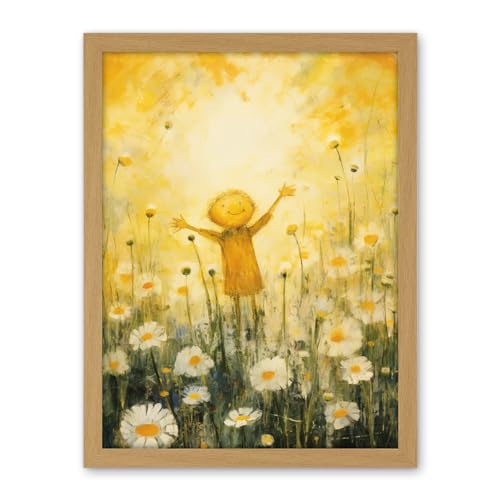 Artery8 Sunshine Happiness and Flowers Everywhere Simple Kids Bedroom Nursery Artwork Framed Wall Art Print 18X24 Inch