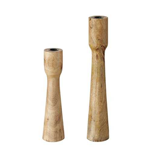 Boltze Caldeas 2025155 Candle Holder Set of 2 Wooden Candle Holders Stylish Design Decoration Dining Table Chest of Drawers Boho Style