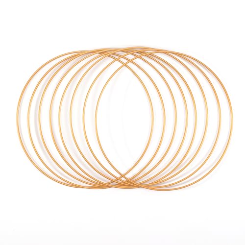 Vaessen Creative Metal Ring Set for Crafts, 8 Pieces, Gold, 25 cm or 9.8 in Diameter, 3 mm Thick, Dream Catcher Hoop, Wreath Ring for Macrame Wall Hanging, Crochet, Boho Décor or Wedding Decorations