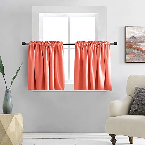 DONREN Room Darkening Half Curtains for Small Windows - Cabinet Curtain Tiers for Kitchen with Rod Pocket (Coral,30 x 36 Inch Length,2 Panels)