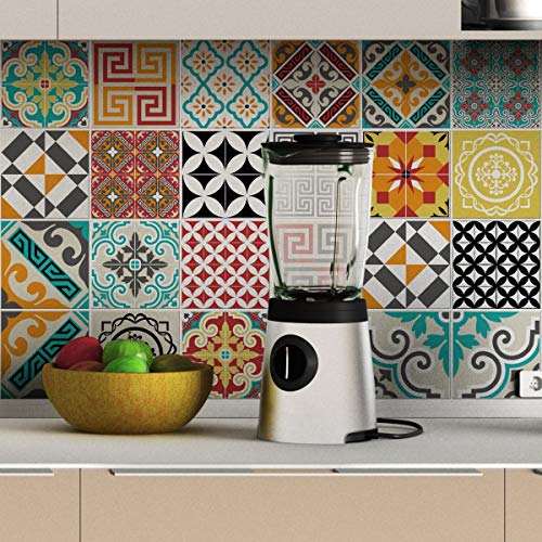 Ambiance Sticker Self-Adhesive Decorative Wall Decal Cement Tile for Bathroom and Kitchen Tina - Pack of 9 Stickers of 15 x15 cm